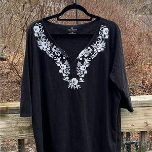 Talbots 2x Petite Black and White 100 Percent Cotton Top PreWorn